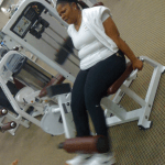 Mo'Nique getting in her leg extensions
