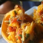 Butternut Squash boats with apricots, almonds, parsley and honey
