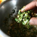 Making a makeshift chimichurri for a cast iron-cooked tilapia
