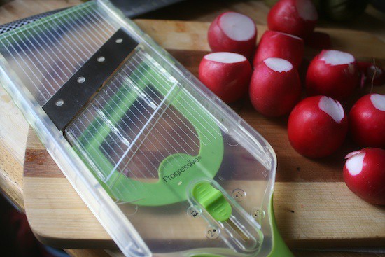 My cherry radishes and my mandoline!